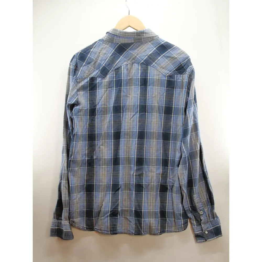 Levis Flannel Shirt Mens XL Blue Plaid Long Sleeve Button Up Pearl BTN